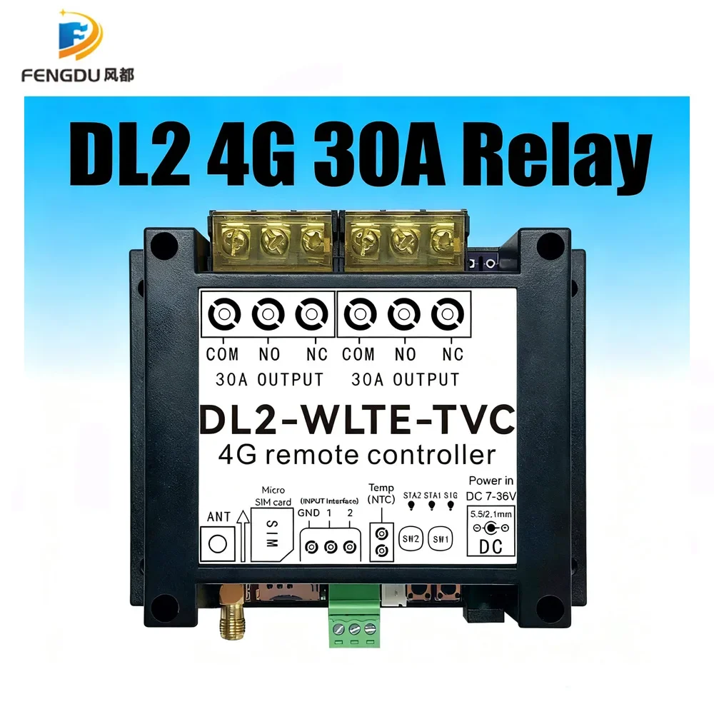 DL2-WLTE-T 4G 30A GSM Relay Module LTE SMS Web Remote Controller ON/OFF Switch 2 Channel Temperature Monitor Power Failure
