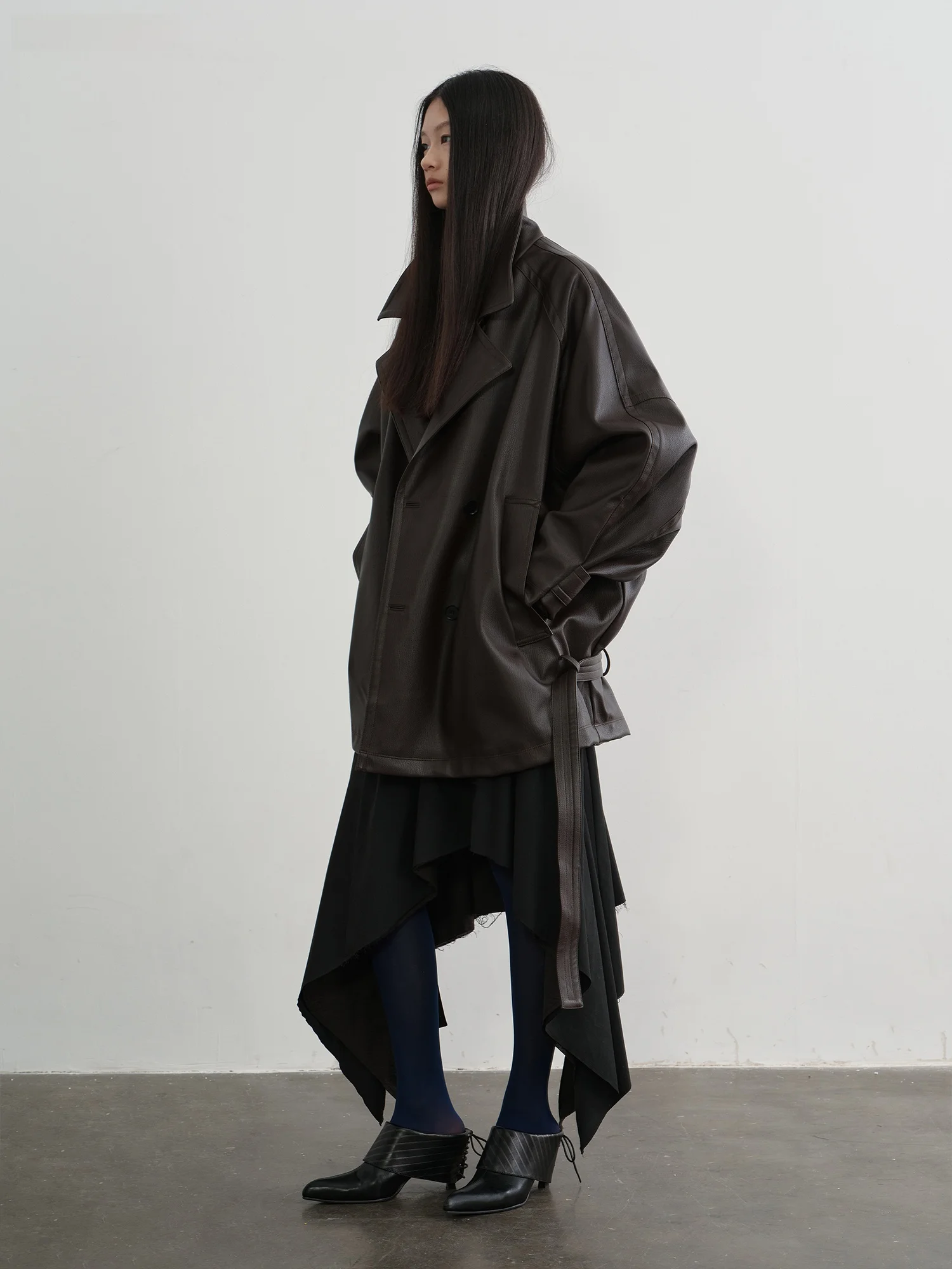 KUCO Retro lage taille losvallende revers leren jas milieuvriendelijk leer lychee-patroon damesmode lentejas