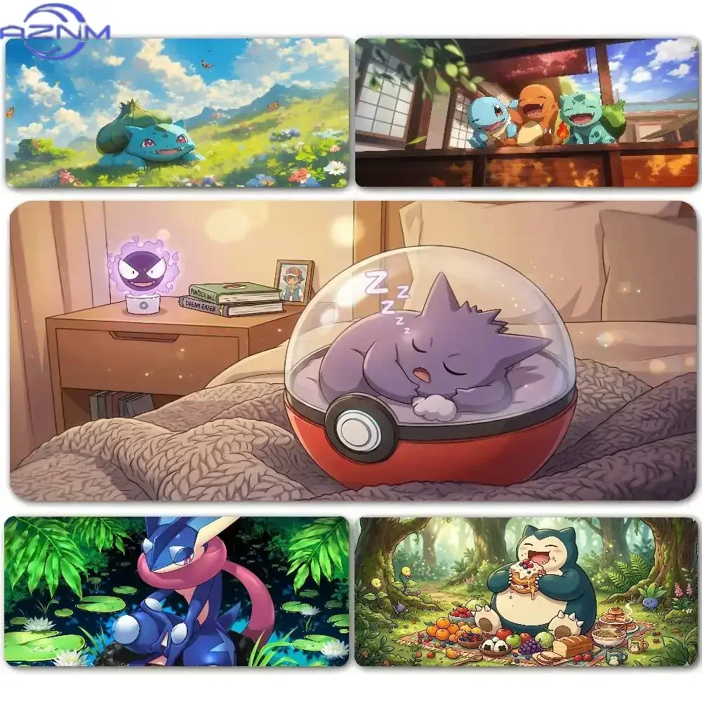 Rubber Mouse Pad Anime Sleeping Gengar And Cartoon Creatures Pattern Anti-Slip Gaming Desk Mat Stitched Edge Desktop Protector f