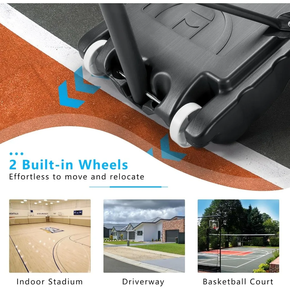 휴대용 농구대 높이 조절 가능 4.8-6.9피트 PET 충격 방지 백보드 및 바퀴 포함 야외 놀이용