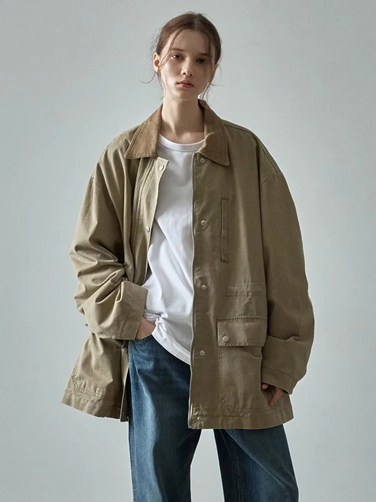 

Loose Women's Workwear Jaet Spring New Sle Casual Long Sve Zipper Cotton Coat Commute Faion Outerwear