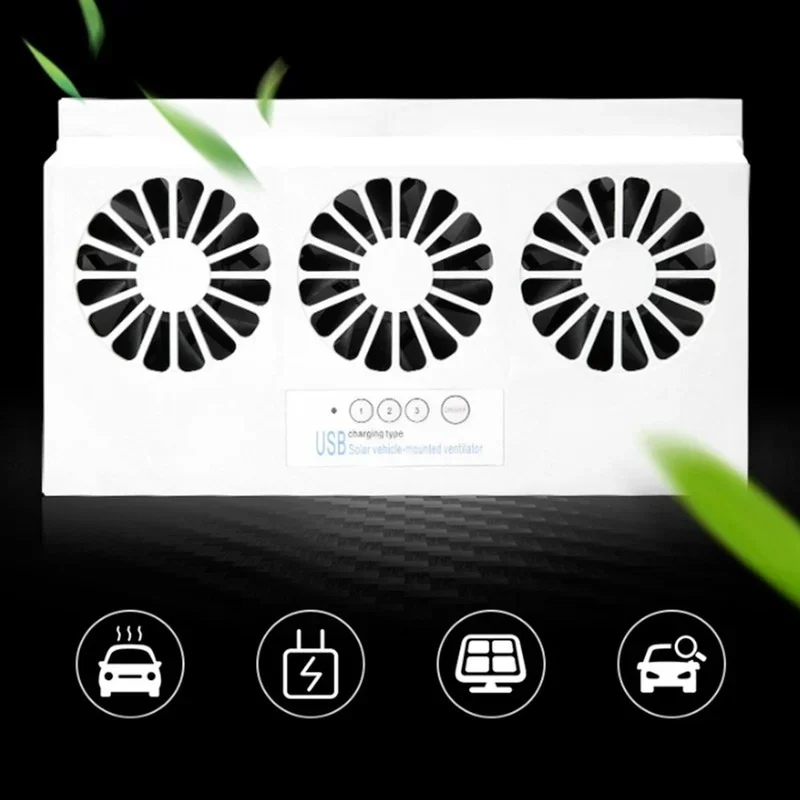 Upgrade USB Charging Solar Powered Fan Car Cooler Front/Rear Window Radiator Exhaust Fan Auto Air Vent Fan Ventilation Radiator