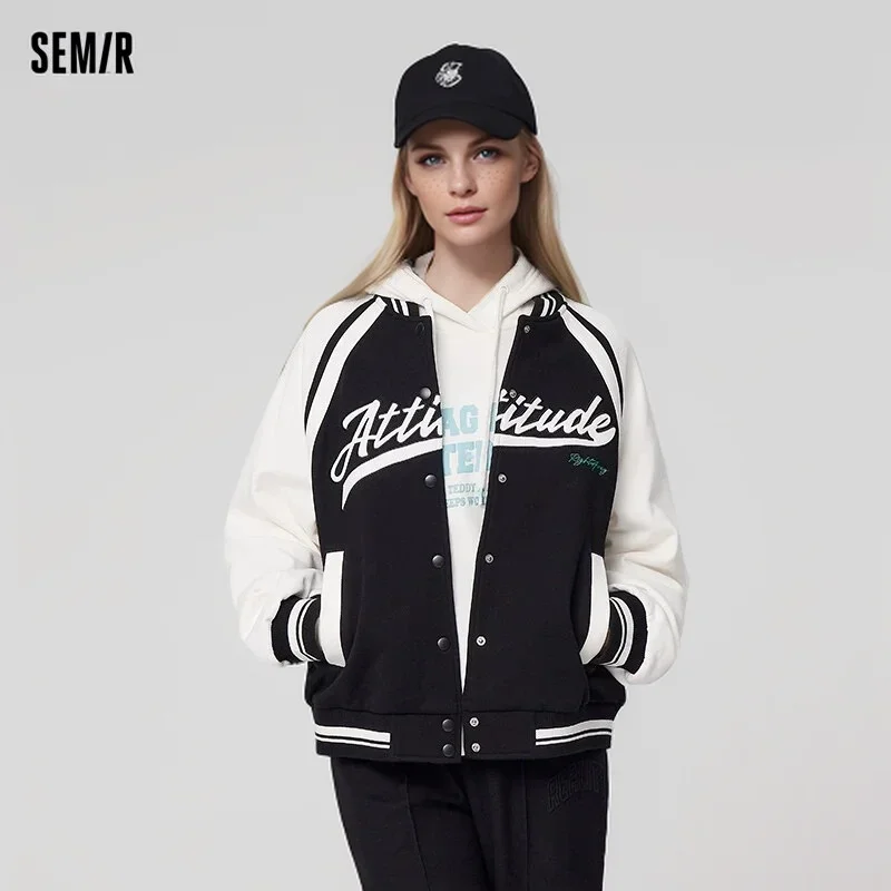 

Semir 2024 Jacket Women Raglan Sleeves Color-Blocked Baseball Uniform Spring Letter Embroidered Oversize Jacket Coats Women