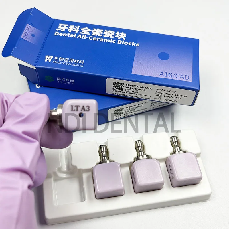 Dental A16L 4Pcs/Box Lithium Disilicate Blocks with Hole Dental Lab LT/HT Glass Ceramic Cubes 18x16x18mm In Dental Lab Blocks