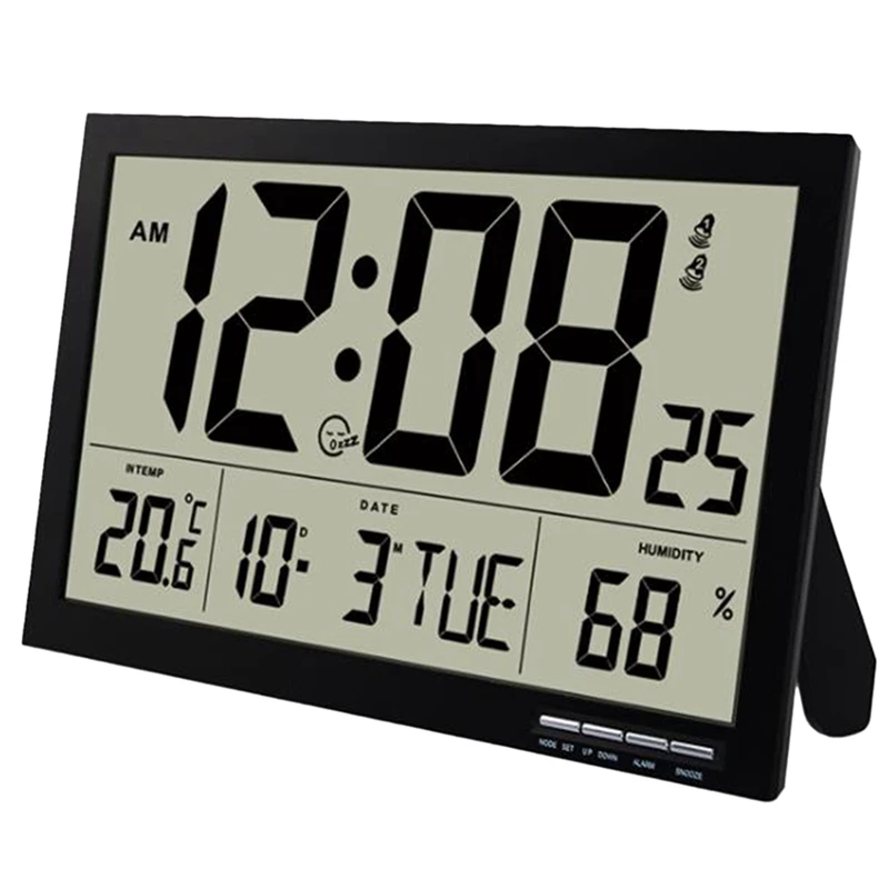 HOT SALE Wall Clock Digital, With Temperature And Humidity, Day Of The Week Radio Clock, Easy To Read, Temperature Alarm Clock