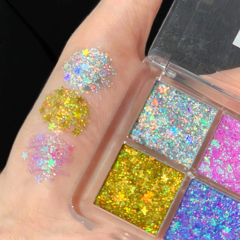 Sequins Eyeshadow Palette Shiny Waterproof  Big Sequins Glitter Eye Shadow Diamond Shimmer Pigment Make Up Palette 4 Colors