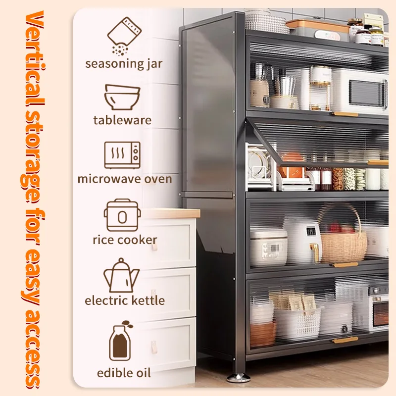 خزانة تخزين فولاذية مقاومة للغبار، منظم مطبخ مقاوم للماء ومقاوم للزيت، تصميم موفر للمساحة للمنزل