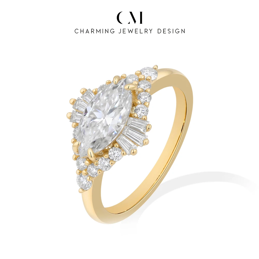 CHARMING Vintage Luxury Marquise Cut Moissanite Ring for Women Party Daily Jewelry Holiday Birthday Gifts Anniversary Engagement