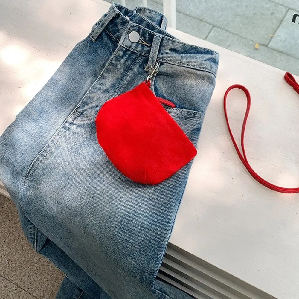 PU Leather Suede Coin Purse Shoulder Bag Hanging Neck Lanyard Wallet Lipstick Earphone Pouch Korean Style Pendant Accessories