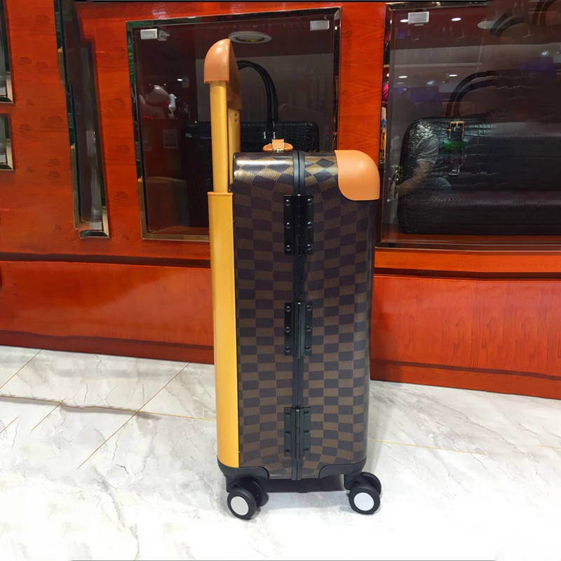 20/22'' Retro Wide Handle Suitcase Coffee Square Luggage Universal Wheel PC Luxury Bussiness Trip Cabin Suitcase with Lock