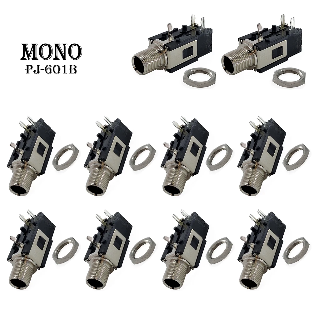 10PCS 1/4 Inch 6.35mm Panel Mount Female Jack Audio Stereo/Mono Connector with Thread Lock - 3-Pin Headphone Socket for DIY
