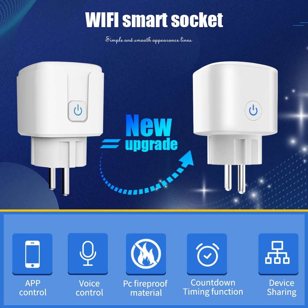 wifi smart socket european plug AI speaker voice control mobile APP remote control electric power metering