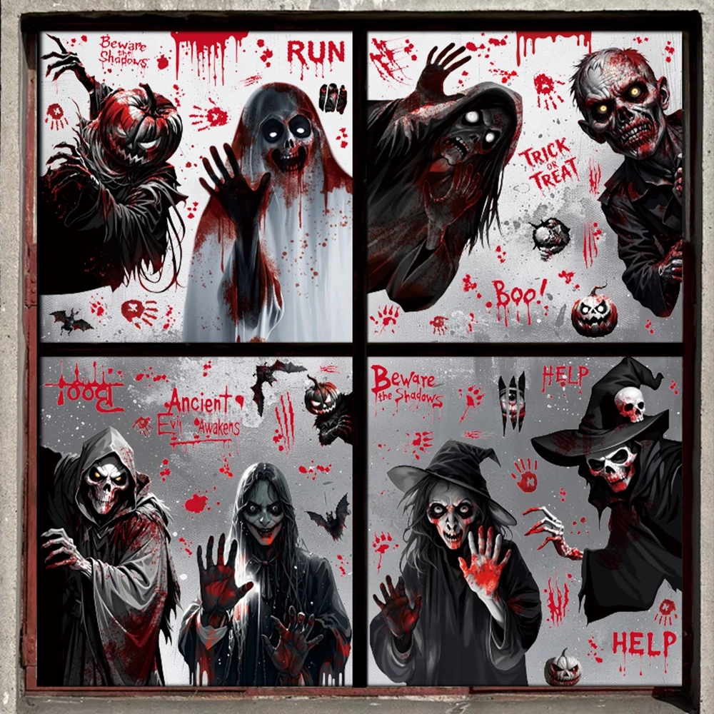 Halloween Window Stickers Ghost And Reaper Monster Glass Door Decals Pumpkin  Monster  Halloween Decoration