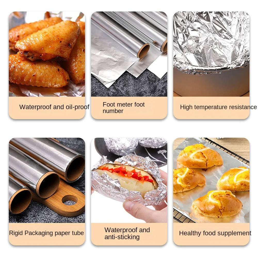 5M/10M/20M Aluminium Catering Tin Foil Disposable BBQ Accessories Barbecue Tin Foil Roll Thickened Heat Safe Food Tin Foil