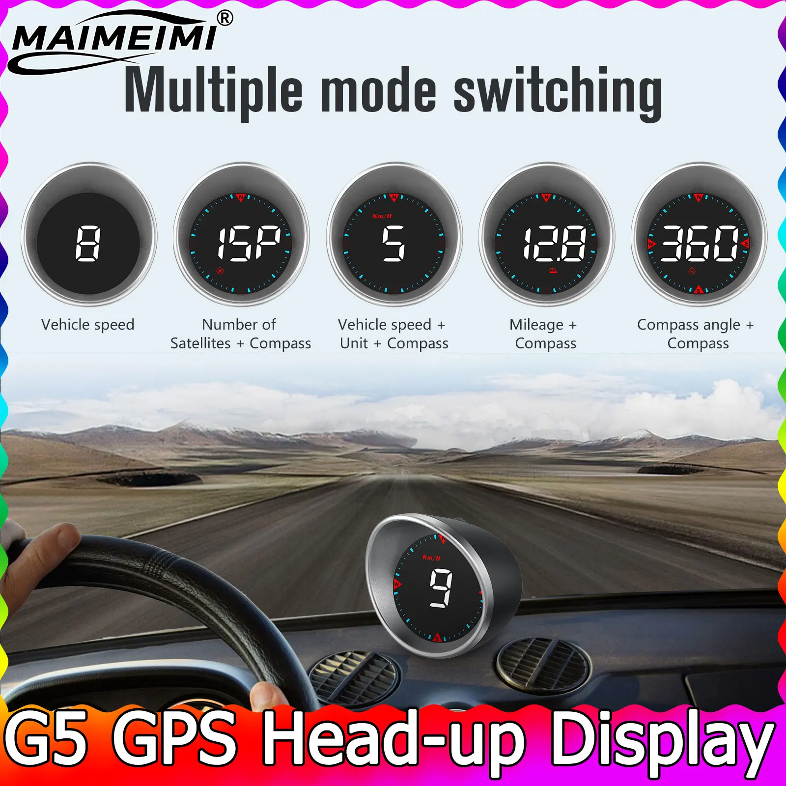 

G5 GPS HUD Gauge Smart Digital Speedometer Mileage Meter MPH KMH Overspeed Alarm Head Up Display for All Car Universal Compass