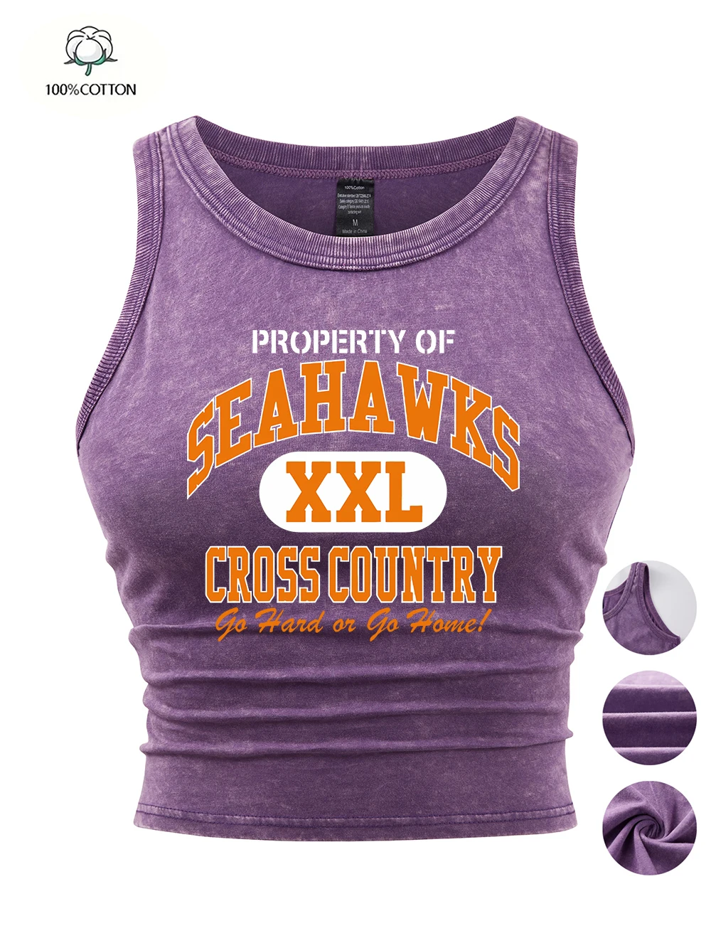 Property Of Seahawks Cross Country Prints Tank Tops Y2K Womens Cotton Washed T-Shirts Tight Basic Vintage Tees Street Clothes