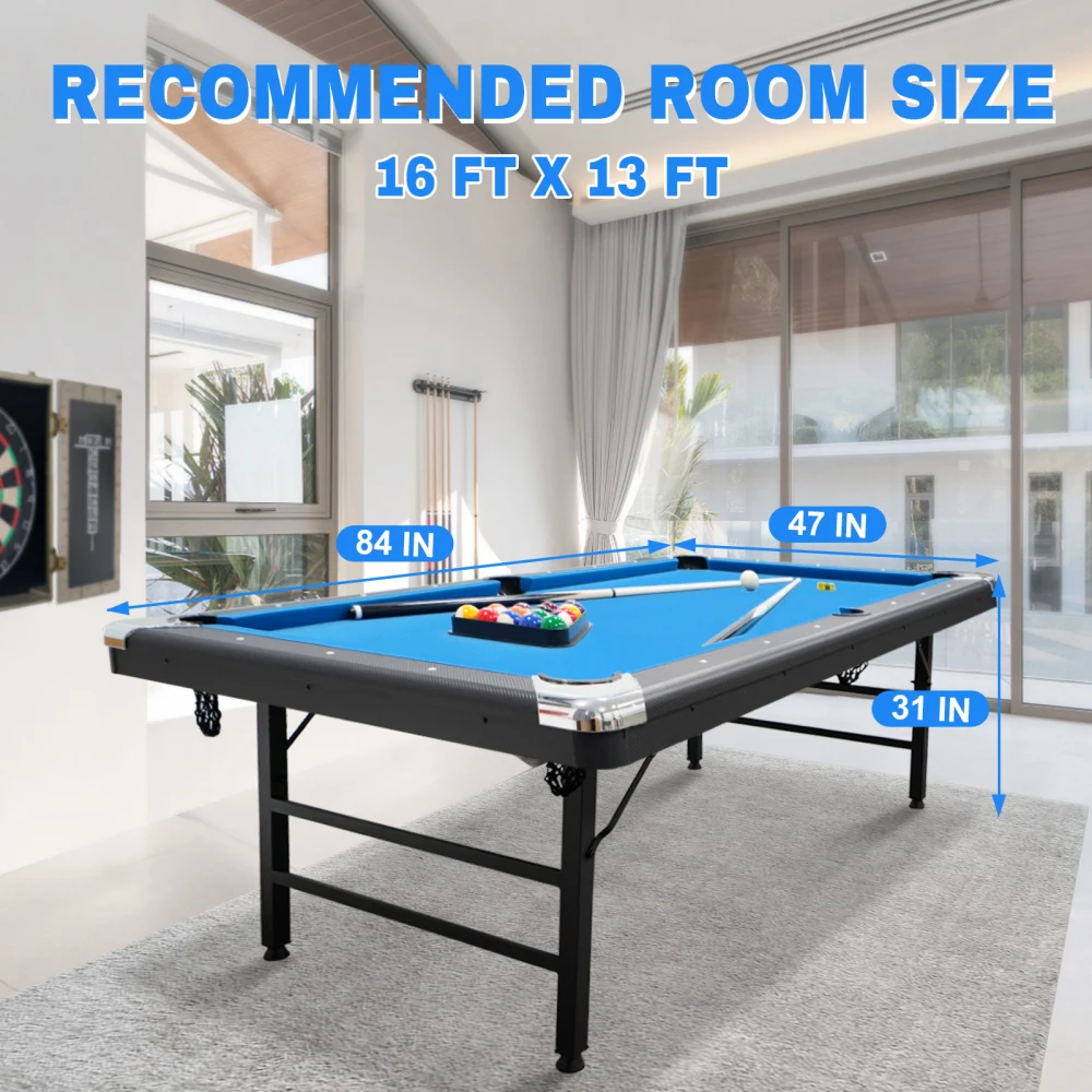 Portable Pool Table, Includes Full Set of Balls, 2 Cue Sticks, Chalk, and Felt Brush,Folding Pool Table,Simple Assembly Needed