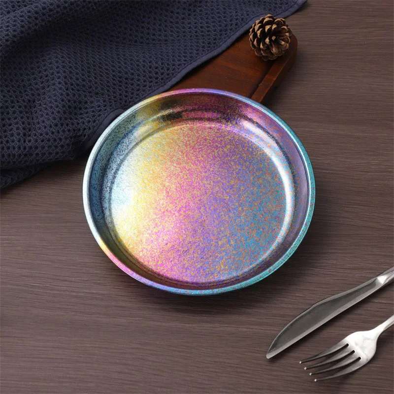 

Титановая радужная тарелка с фруктами, креативная тарелка для закусок, изысканная портативная тарелка для кемпинга, домашнего использования, подарочные аксессуары для рыбалки