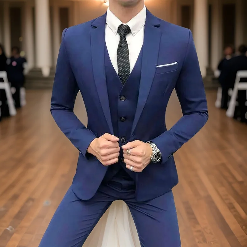 

Business Formal Men's Suits Slim Fit Notch Lapel Groom Tuxedo for Wedding Male Fashion Suit (Jacket + Pants + Vest) 2024