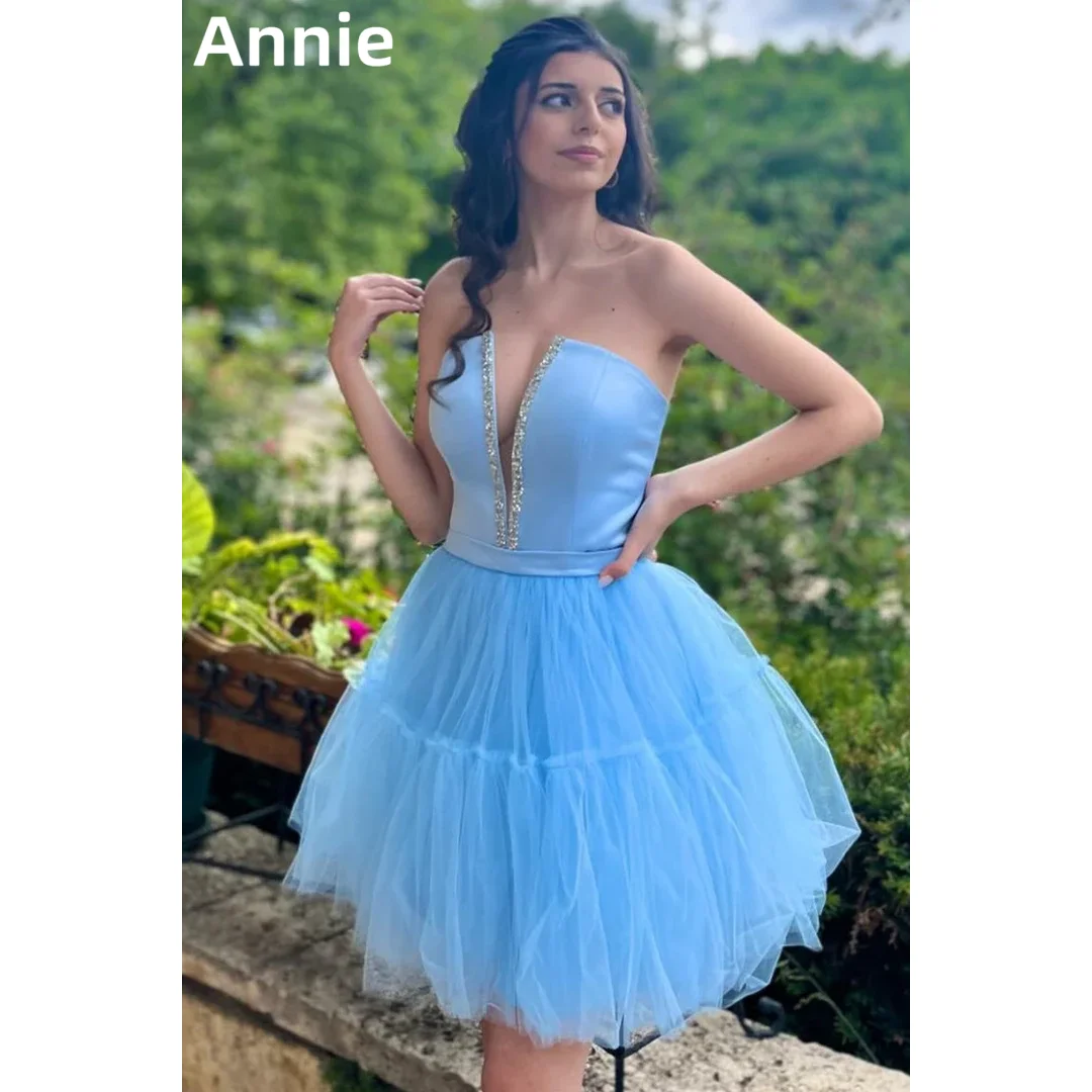 

Annie Sweet Sky Blue Prom Dresses Glittery Beaded Satin Tulle Princess Evening Dresses Coming Of Age Ceremony Party Dress