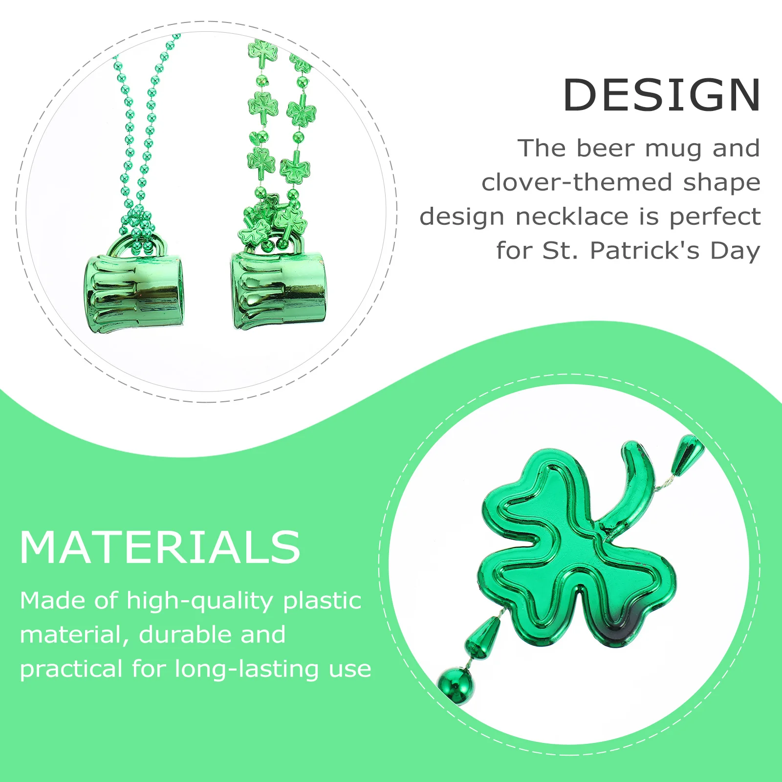 

3pcs Shamrock Necklace Green Beer Mug Neck Chain For St Patrick'S Day Party Favor Ireland Festival Accessories Unisex Jewelry