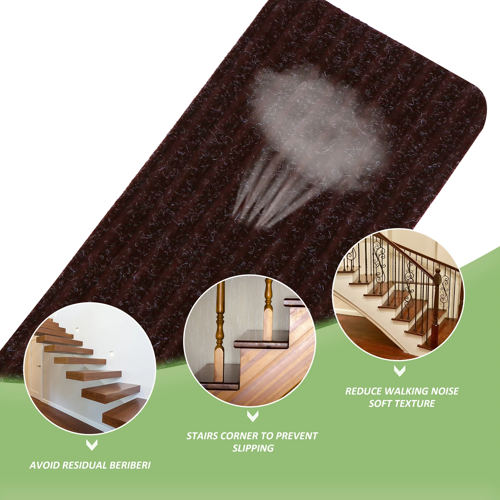 

2 Pcs Stair Tread Pad Light Brown Washable Polyester Non Skid Self Adhesive Step Mats Carpets Protect Wood Scratches Fits Most