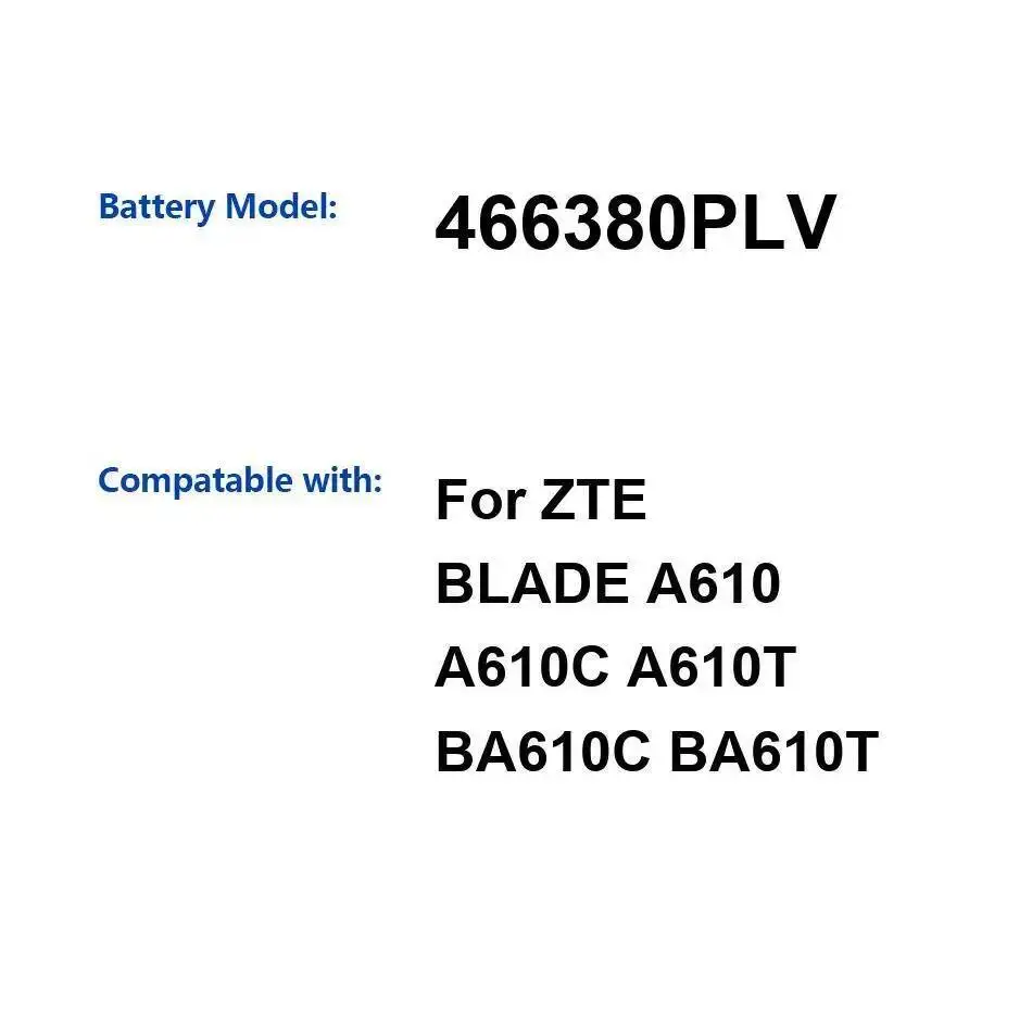 

Аккумулятор мобильного телефона 466380PLV для Zte Blade A610 A610C A610T BA610C BA610T долговечный 4000 мАч