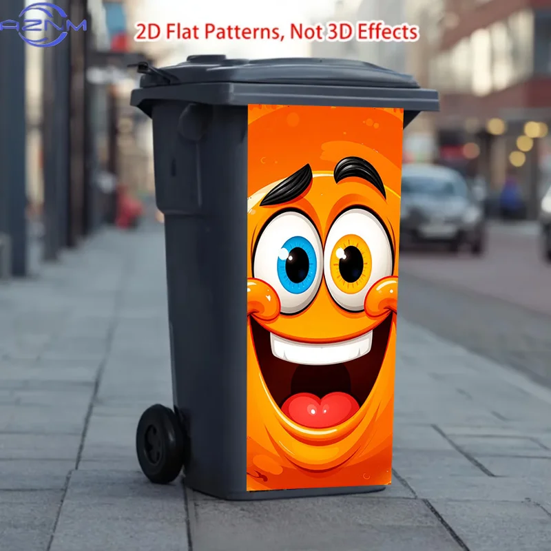 37*82cm/14.57*32.28in/Trash Can Sticker, Featuring a Design with a Laughing Orange Face with Heterochromia. This Matte Surface