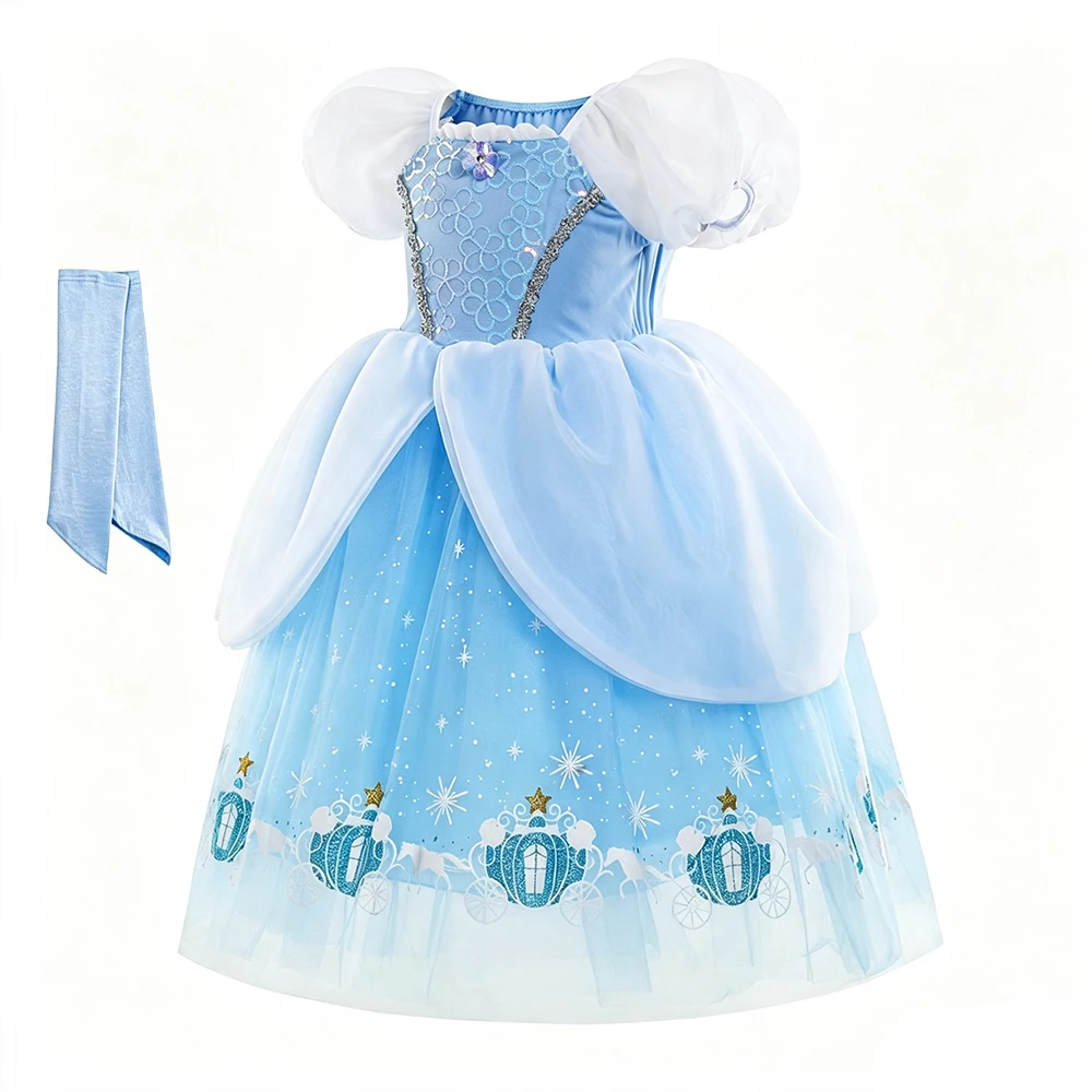 Birthday Dress Luxury Kids Blue Princess Gown for Girls Costume Book Week
