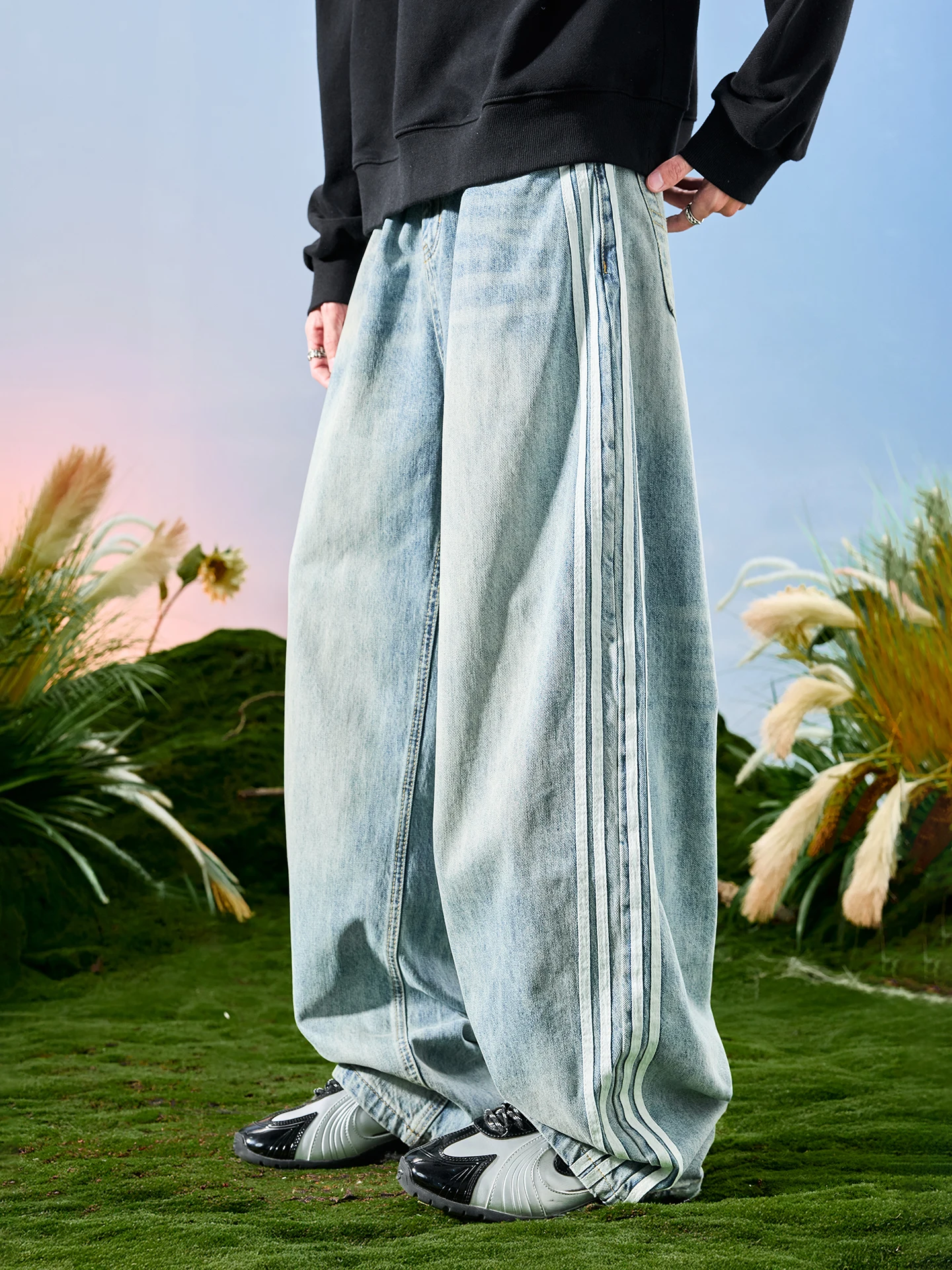 

Мужские джинсы Nuthink в американском ретро-стиле, широкие, с эффектом пэчворк, винтажные, повседневные, прямого кроя, свободные, из денима, весна 2026