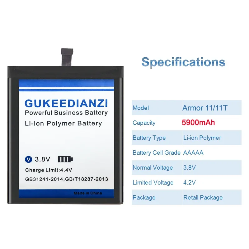 High Capacity GUKEEDIANZI Battery 5900mAh  For Ulefone Armor 11/11T Armor11 Armor11T Replacement Batteries