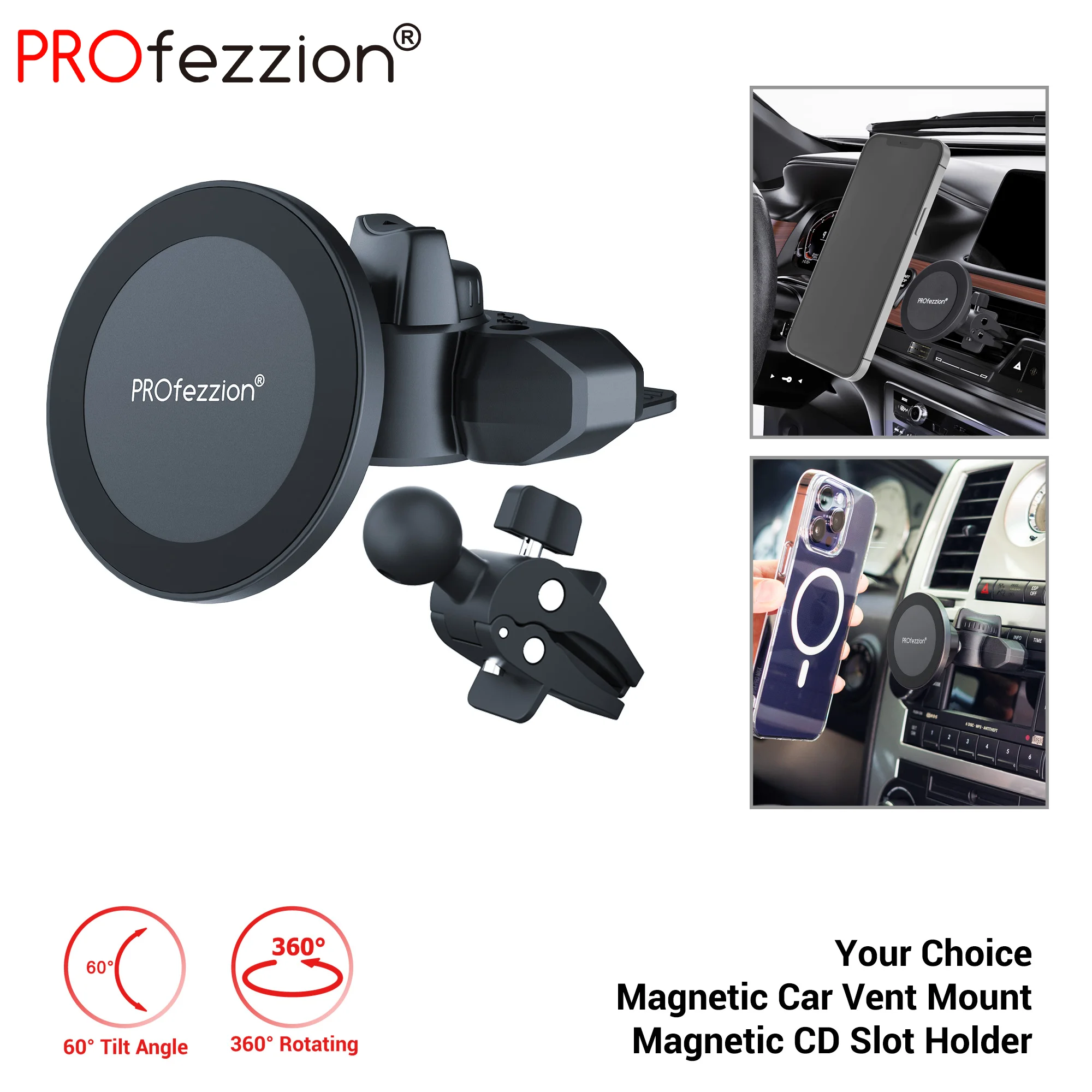 PROfezzion Magnetic Holder Car CD Slot Air Vent Mount Stand Cell Phone Support for iPhone 16 15 14 13 Pro Max for iPhone 14 Plus