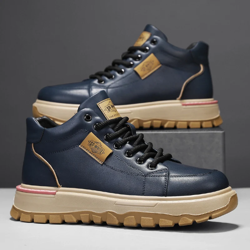 Men's Boots High Top Boots Mens Skateboard Shoes Anti Slip Man Sneakers Thick Bottom Lace Up Ankle Boots for Men Walking Shoes - Image 3