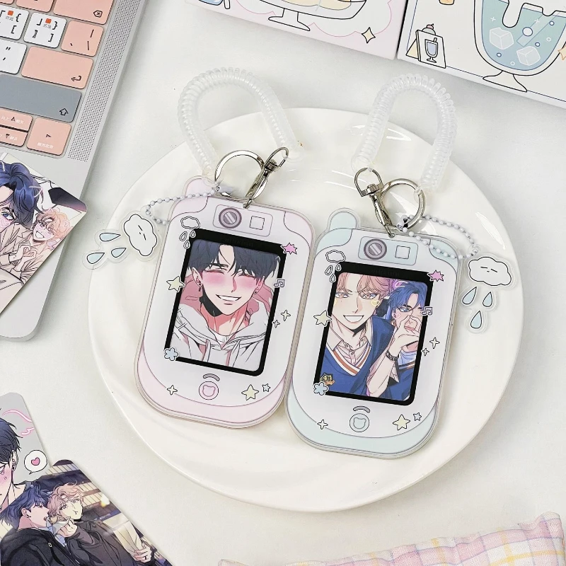 

Y2K Kawaii Cartoon Retro Flip Phone Acrylic Card Holder KPOP Idol 3-inch PhotoCard Display Protector Cute Pendant for Backpack