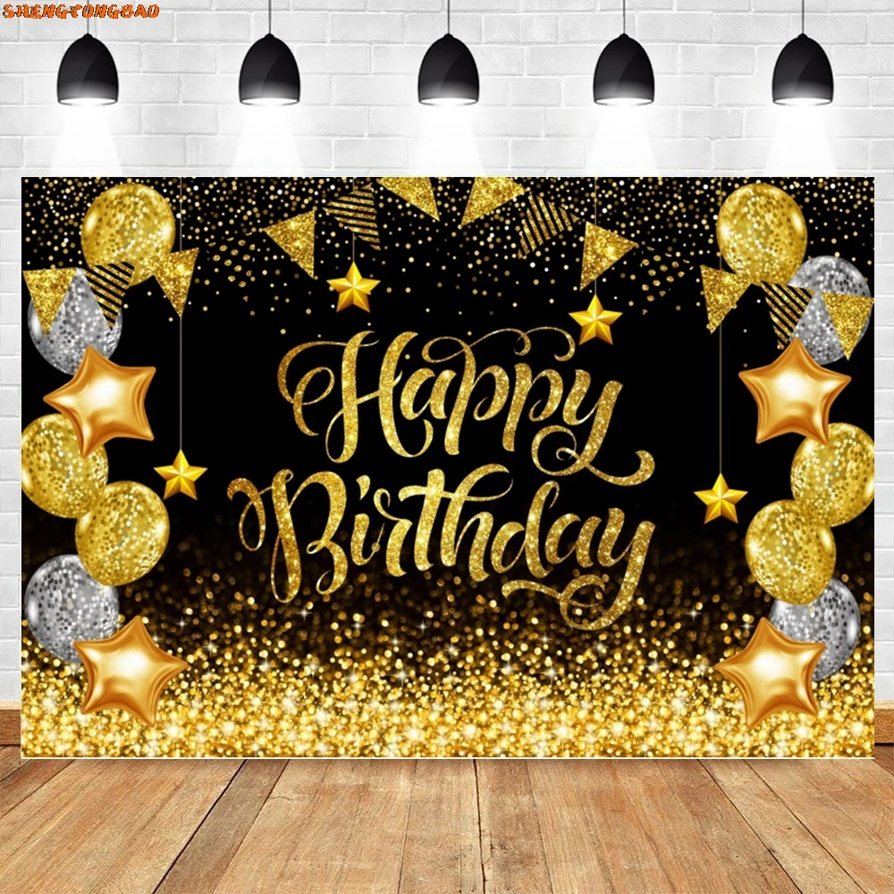 Erwachsener Geburtstags-Fotografie-Hintergrund, goldener Glitzer, Ballon-Blume, individuell gestaltet, 30–50–60 Jahre alt, Geburtstagsparty-Fotohintergrund