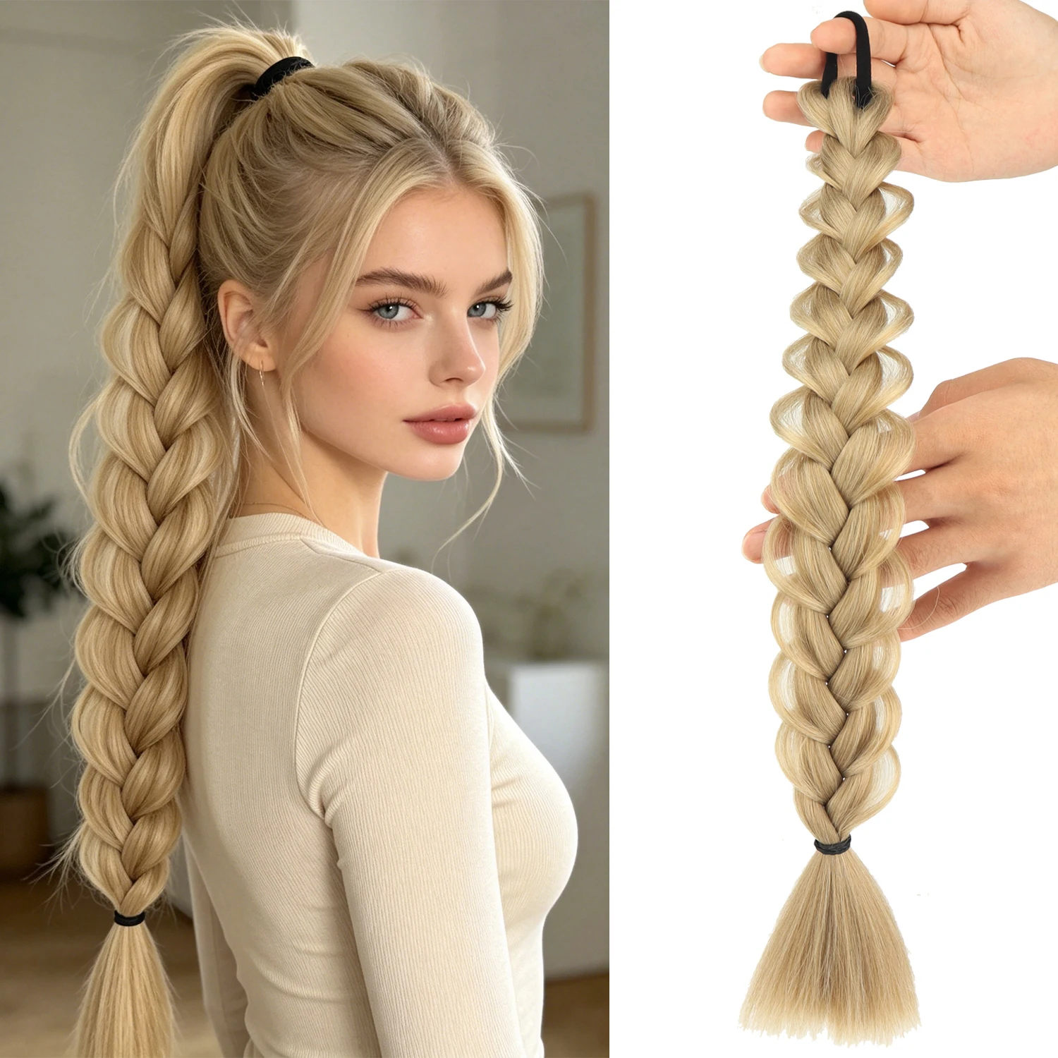 Synthetic Twist Braid With Rubber Band Ponytail Boxing Braided Black Blonde Ponytail Hair Extensions For Women Daily Party