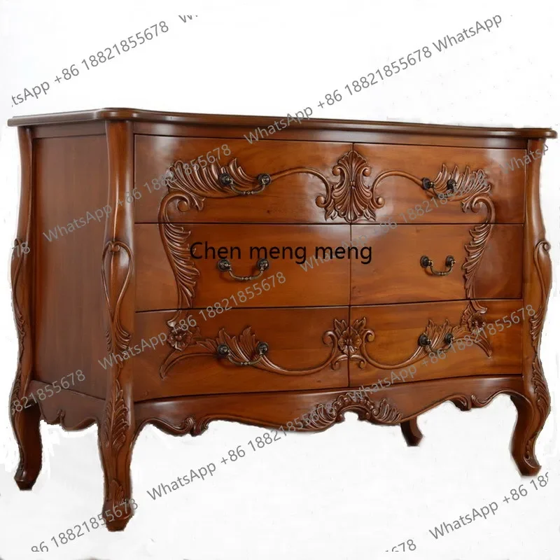 

Solid Wood Carved Dressing Table European Style Six-Drawer Cabinet Simple and Elegant Entrance Furniture