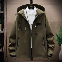 Men's stormcoat Spring and Autumn New Solid Color Hooded Loose Trendy Mountain Camping Work Jacket Men's Plus Size Coat M-8XL