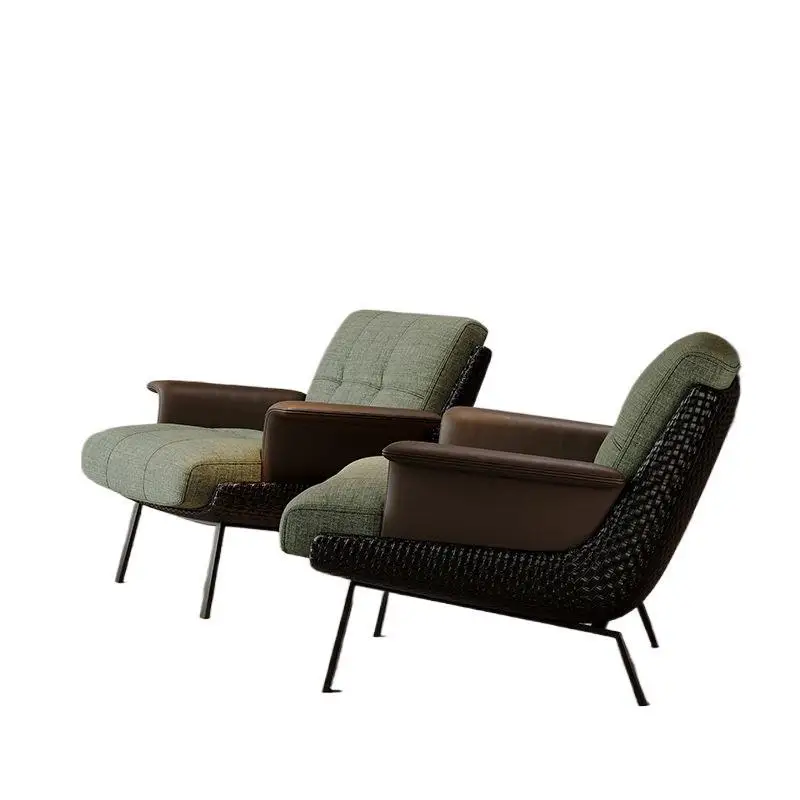 Medieval wabi-sabi single sofa, sponge Chinese living room linen