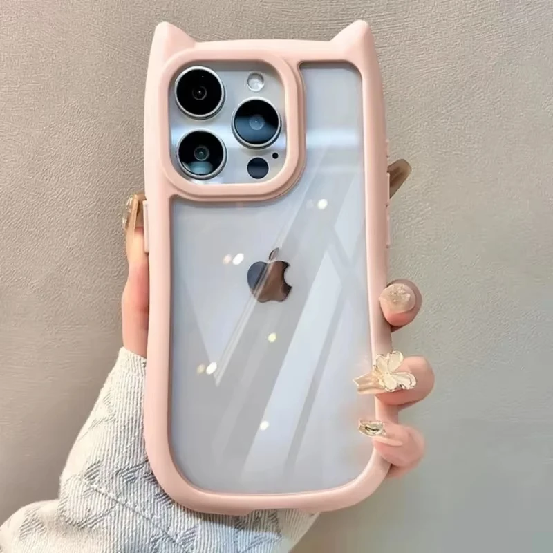 Funda de silicona suave con orejas de gato para iPhone 16 17 13 15 14 12 11 Pro Max Air XS Max Funda transparente a prueba de golpes 4