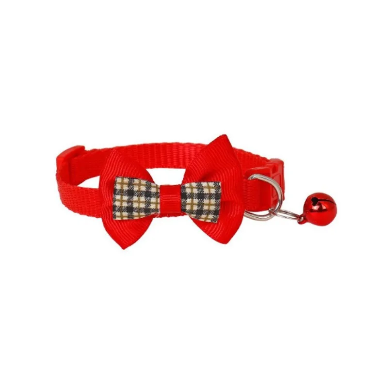 Pet collar, plaid bow, bell, cat collar, small pet dog cat collar.