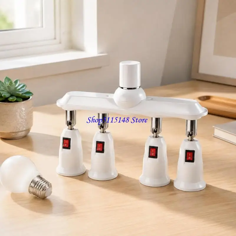 F3MA 1 to 4 E26 E27 Garage Lighting Bulb Holder Splitter with Four Head Lamp Layout