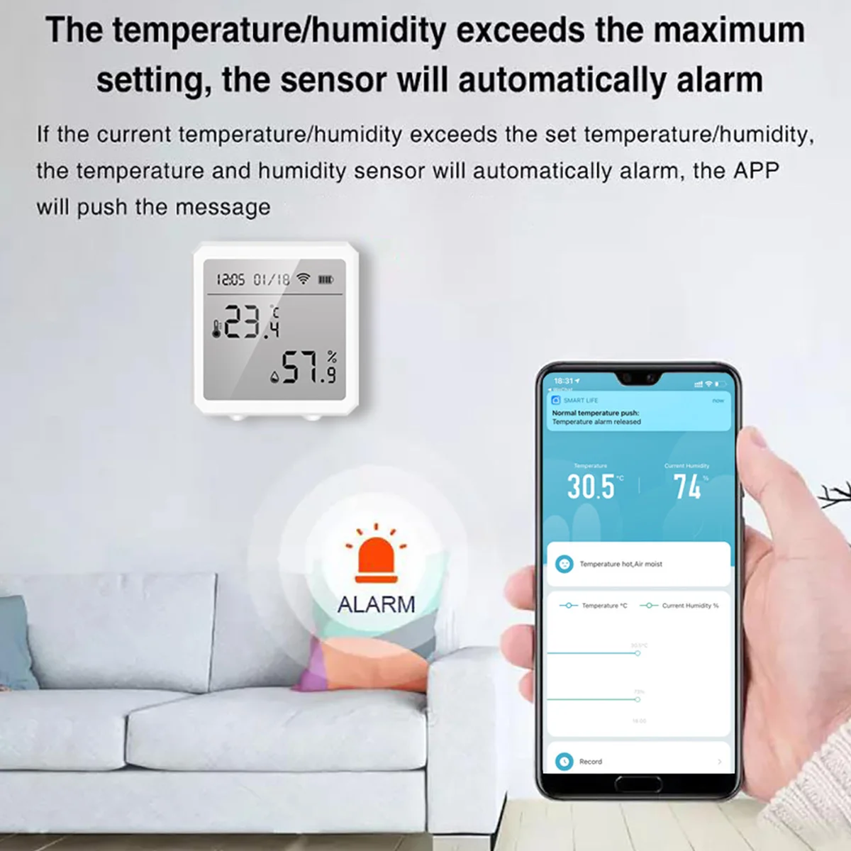 WiFi Hygrometer Thermometer Wireless Humidity Monitor with App Alerts Indoor Outdoor Humidity Sensor Alexa Google Assistant