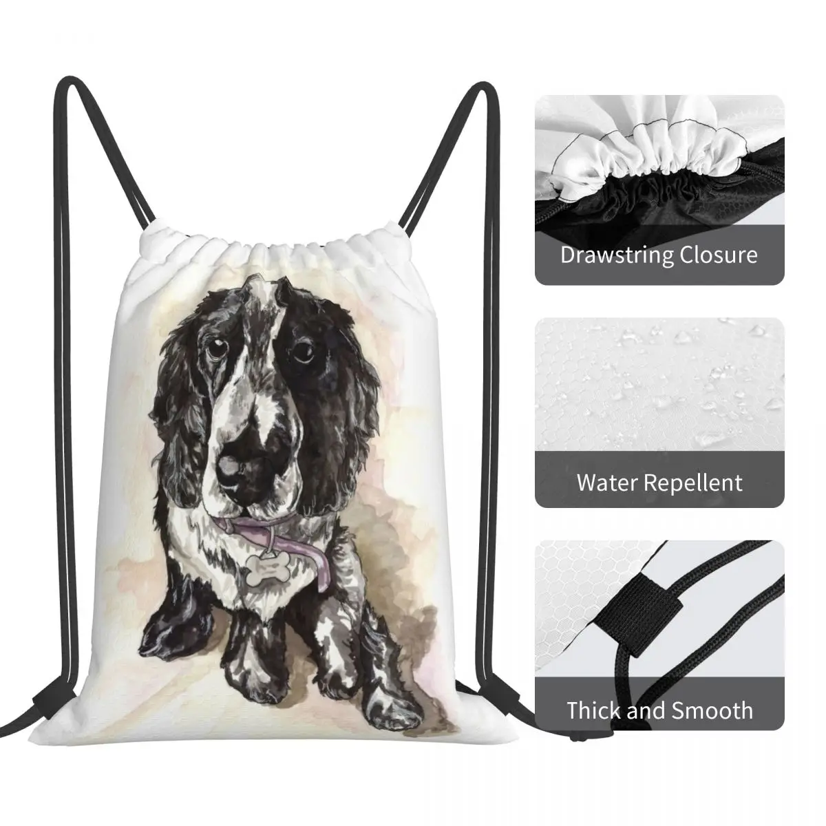 Cocker Spaniel Backpacks Casual Portable Drawstring Bags Drawstring Bundle Pocket Shoes Bag Book Bags For Travel Students
