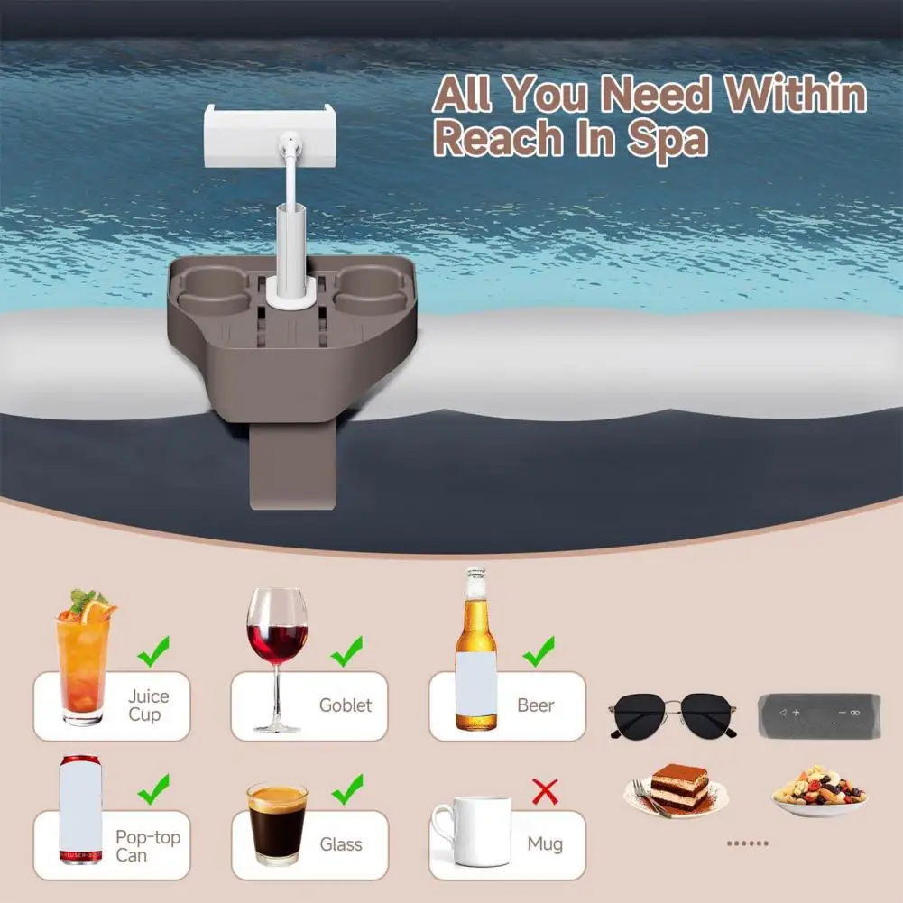 

Mobile Phone Stand for Pool Poolside Snack Drink Organizer Essential Hot Tub Tray Table with Cup Holder for Pools for Adults