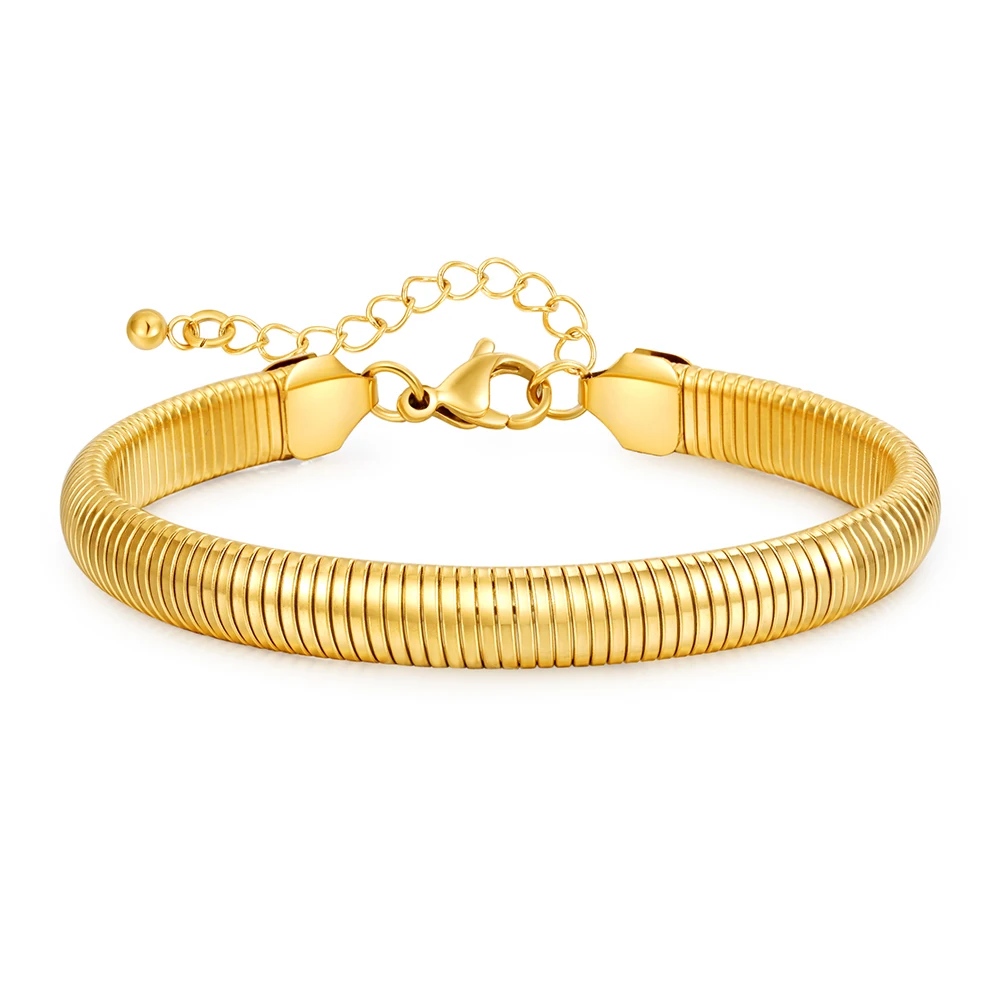 

18K Gold Color Titanium Steel Bracelet Spring Shape Vintage Gypsy Elastic Bracelet For Women Girls Fashion Aesthetic Jewelry