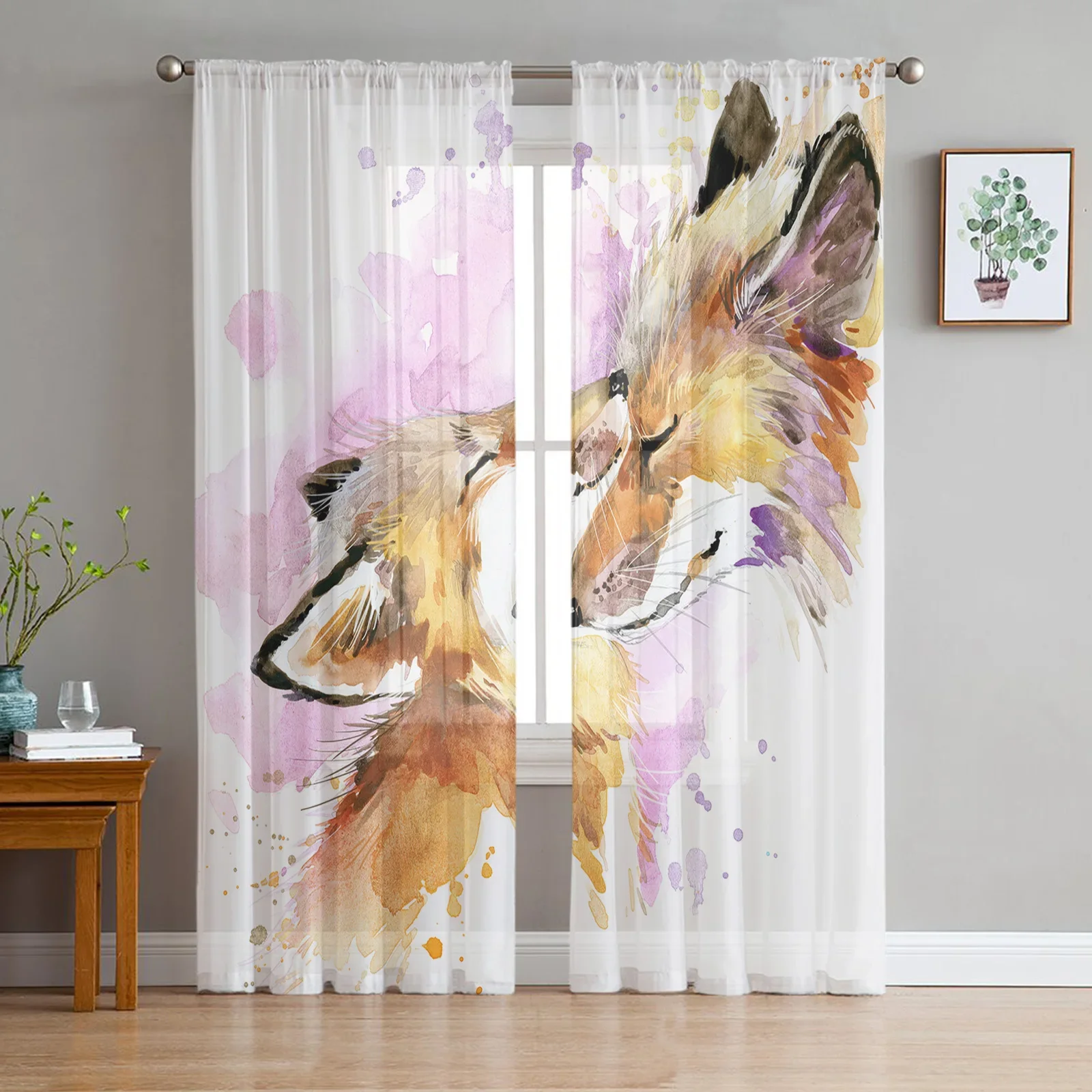 Watercolor Fox Father Love Tulle Curtains for Living Room Drapes Window Sheer Modern Curtains for Bedroom Decor