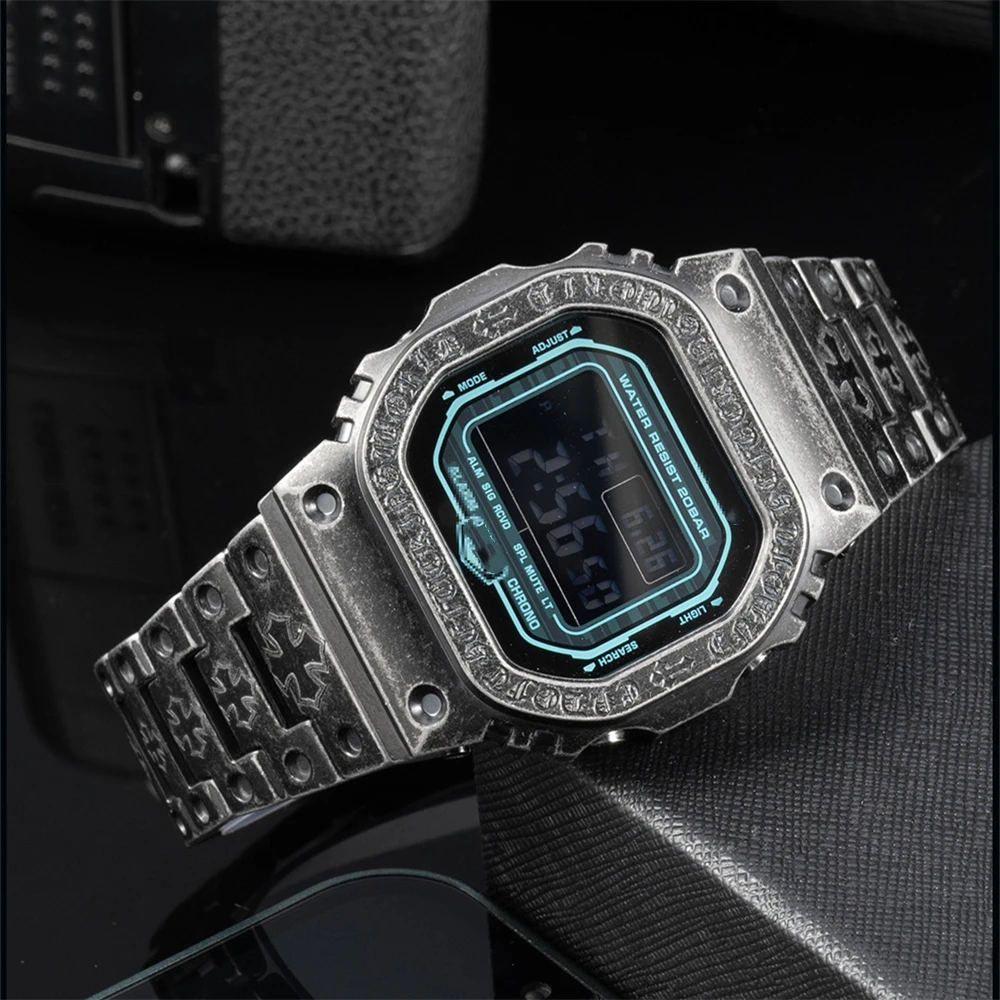 حافظة + حزام لسلسلة DW-5600 5000 5030 5025 5035 / GB-5600 GWX-5600 GW-B5600 مجموعة من الفولاذ المقاوم للصدأ بنمط المهرج الأسود المعدل