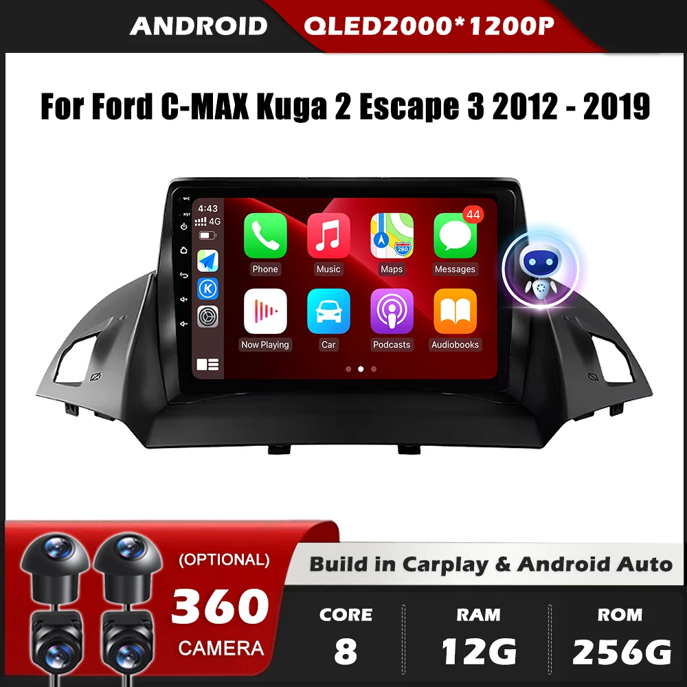 

GPS-навигация для Ford C-MAX Kuga 2 Escape 3 2012-2019 Android Auto Carplay Стерео Мультимедийный плеер 5G Wi-Fi Экран без 2din