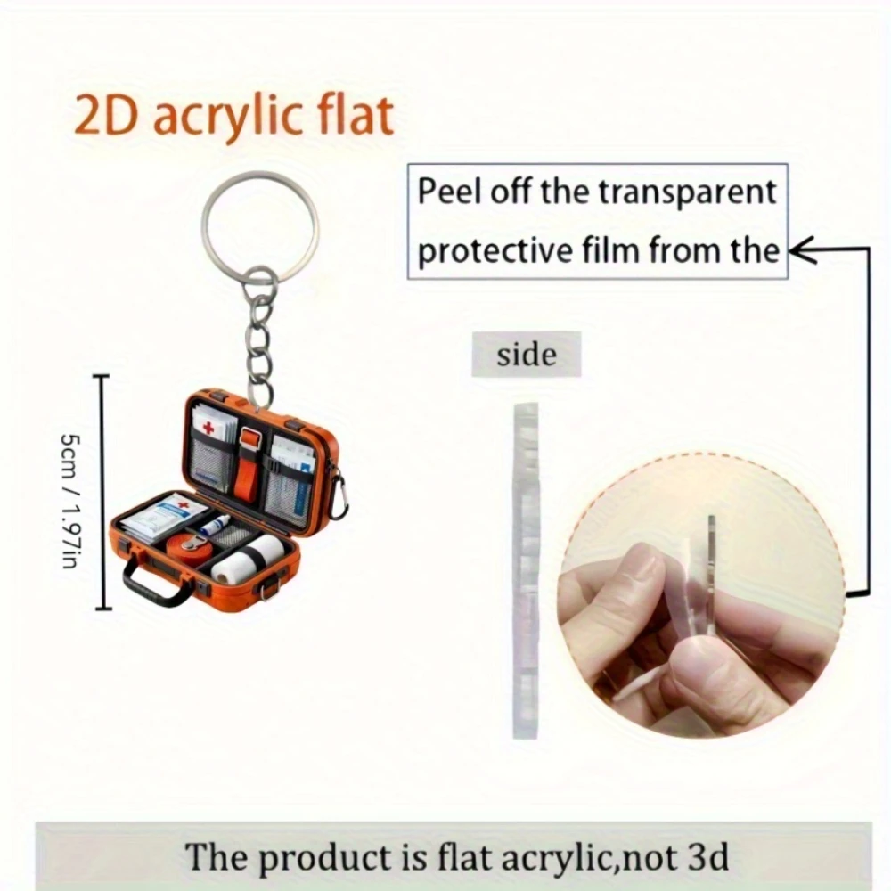Compact Emergency Kit Keychain — 2D Flat Red-Cross Acrylic Cpr Guide with Adhesive Patches, Portable No-Tool First Aid Gift